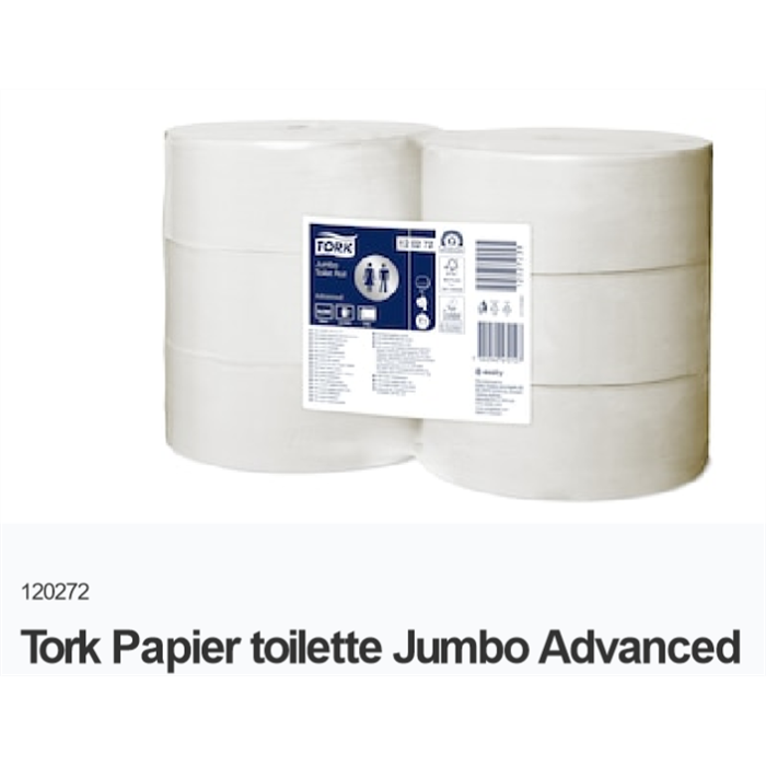 [120272] Tork Papier Toilette Jumbo 2 plis, Blanc, T1 Advanced, 6 Rouler, _x000D_
360 m x 9.4 cm, Nombre de feuilles 1800