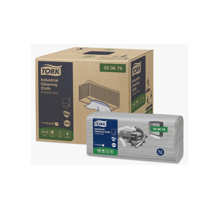 Tork Industrial Chiffon de Nettoyage Plié Gris W4  4 x120 pcs (600 Coupons) 1 pli, 41,5 x 35,5 cm