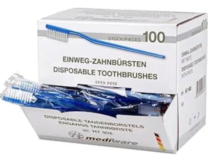 Mediware Einmal-Zahnbürsten, ohne Zahnpulver, 100 St.