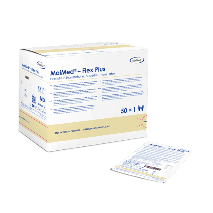 [00074655] MaiMed-Flex Plus Gants chirurgicaux en latex, stériles, taille 6.5, sans poudre, 50 paires