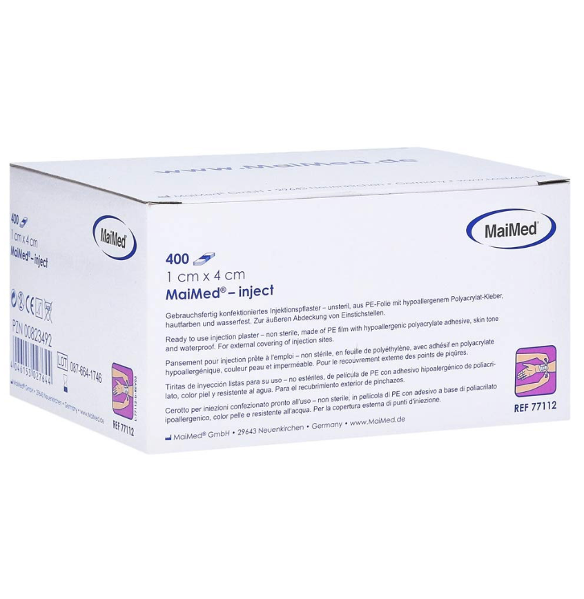 [00077112] MaiMed-inject 1 cm x 4 cm, pansement d’injection résistant à l’eau, conditionné par 400 pièces / boîte