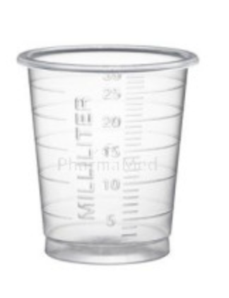 [662250/1] Godet à médicament gradué 30 cc Haut/Etroit, transparent, 80 pcs.