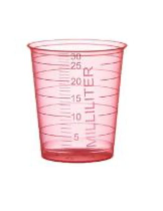 [662253/1] Godet à médicament gradué 30 cc Haut/Etroit, rouge, 80 pcs.