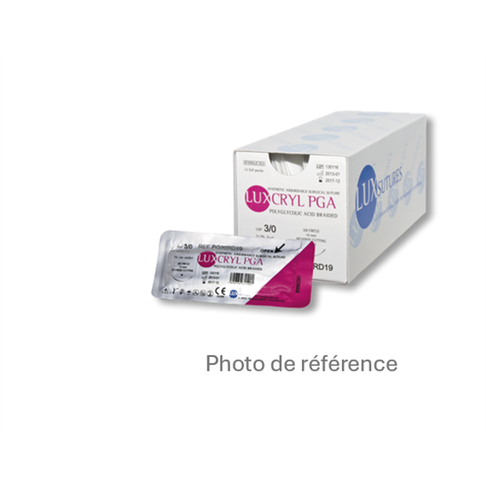 LUXCRYL PGA – EP 1.0 (USP 5/0), 3/8 cercle DS, 16 mm, 75 cm, violet, boîte de 12