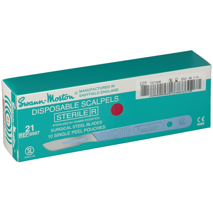 [B001285.21] Lames stériles avec manche, jetables (inoxydables), 21, 10 pièces