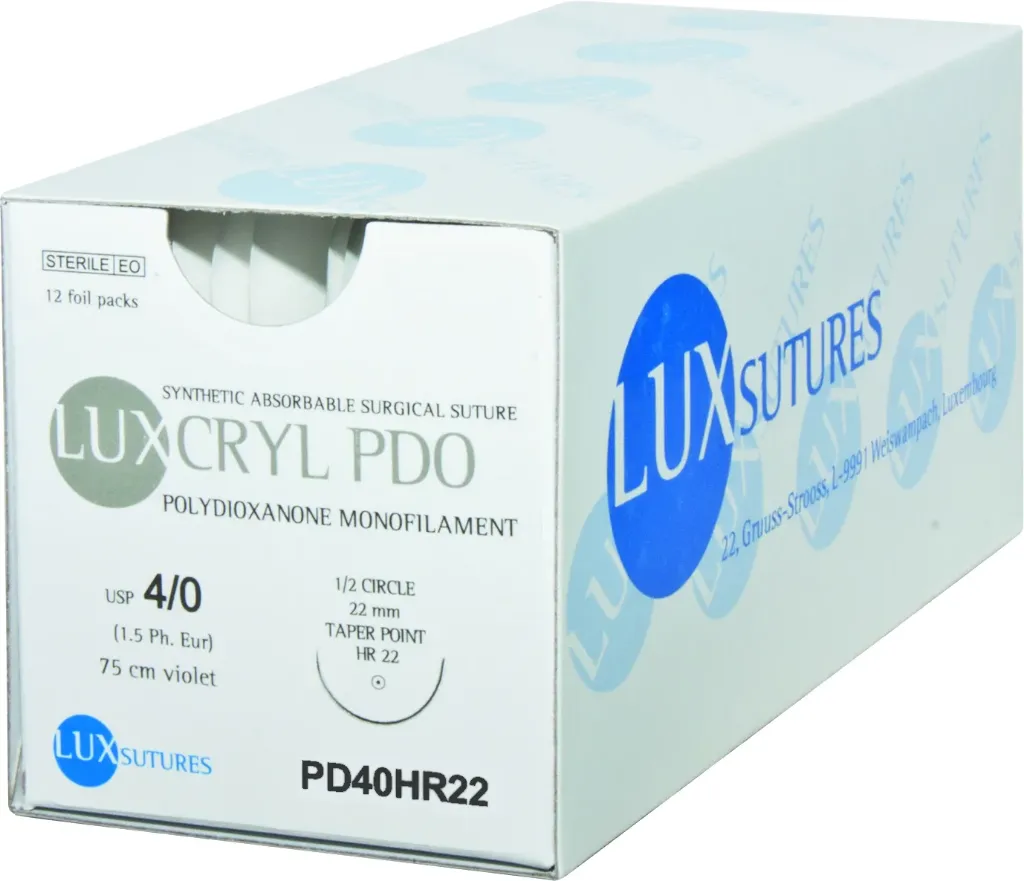 [PD40DS19] LUXCRYL PDO DS19 19 mm 1,5 4/0 75 cm, 12 pièces