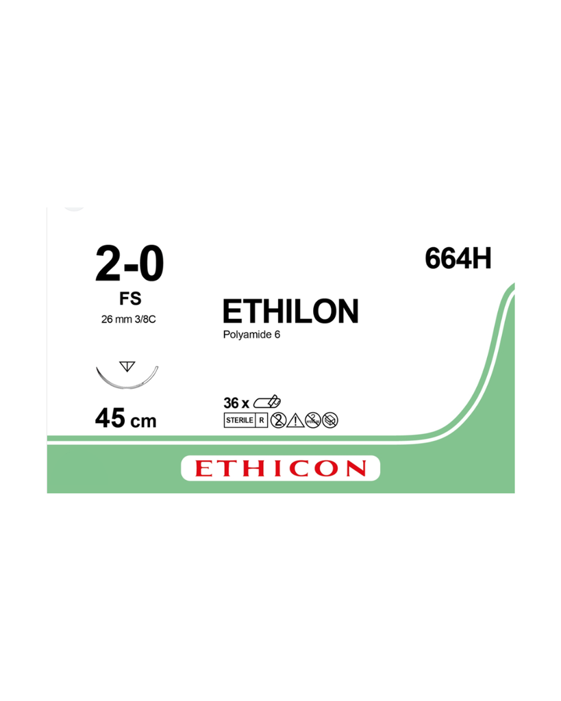 Fil de suture Ethilon noir, monofilament, FS, USP 2/0, longueur du fil 45 cm, 36 pcs, 664H