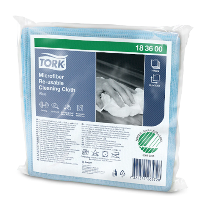 Tork Chiffon de nettoyage en microfibre SCAP, réutilisable, bleu, 30,5 x 30,5 cm, 6 x 8 pièces