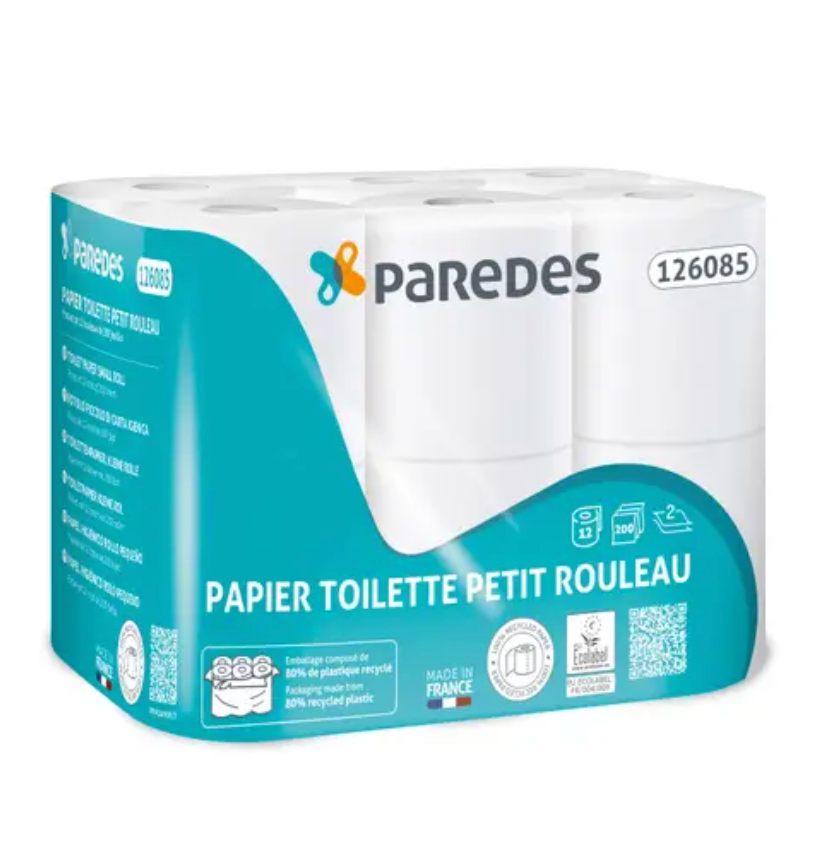 Papier toilette petit rlx Ecolabel 200 feuilles Paredes blanc (8x12)