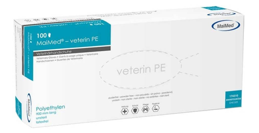 [00174310] MaiMed-PE Veterinary Gloves 90 cm orange 100 pcs/boîte