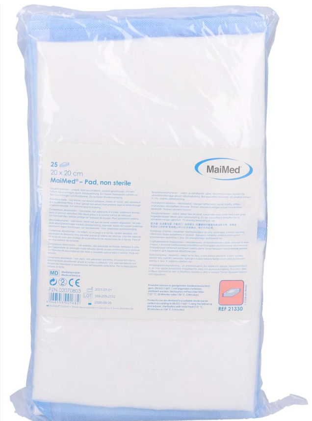 [00021330] MaiMed Pad non stérile 20x20 cm compresses absorbantes 25 pcs/sachet