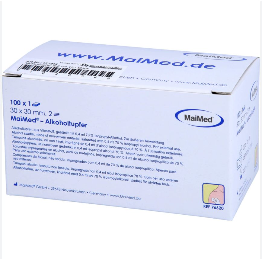 [00076620] MaiMed tampons alcool 30x30 mm blanc non tissé 2 plis 100 pcs/boîte