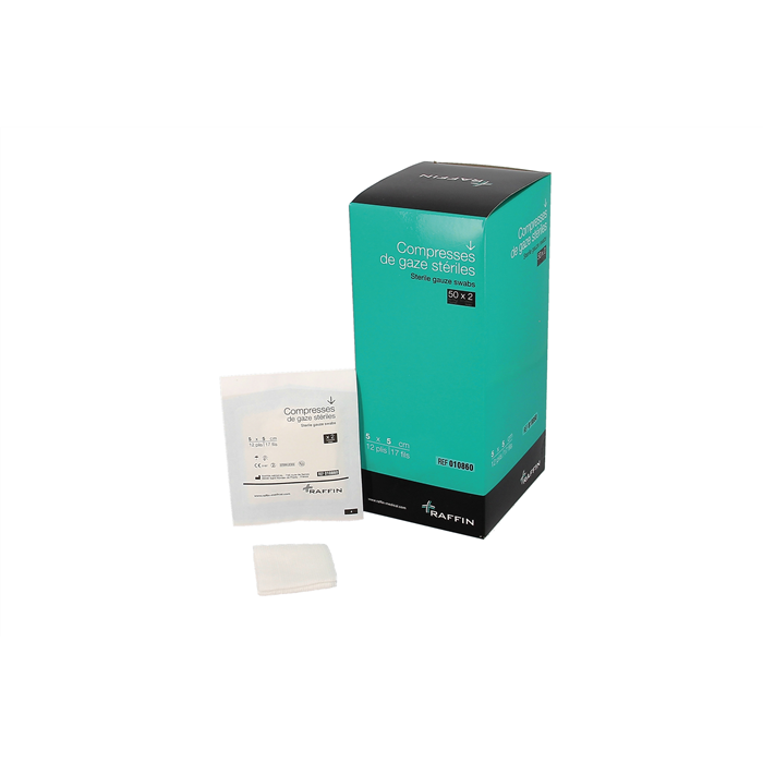 Compresse gaze 5 x 5 cm 12 plis 17 fils stérile 50 x 2 pcs