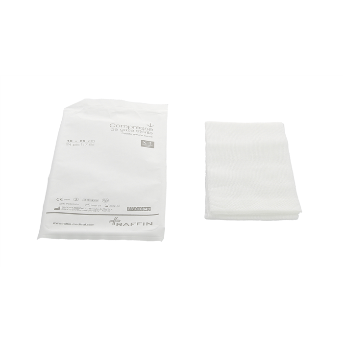 [010845] Compresse gaze 10x20cm 24 plis 17 fils, stérile, 40 pièces